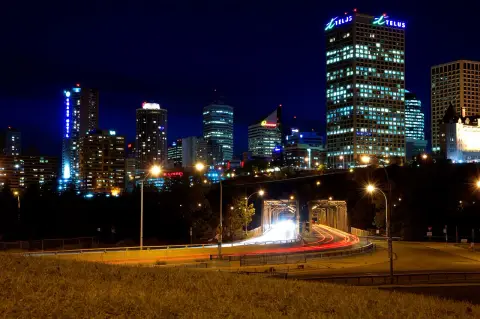 Downtown Edmonton and the Low Level Bridge at night