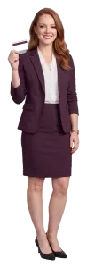 Erin Calder holding up a player card